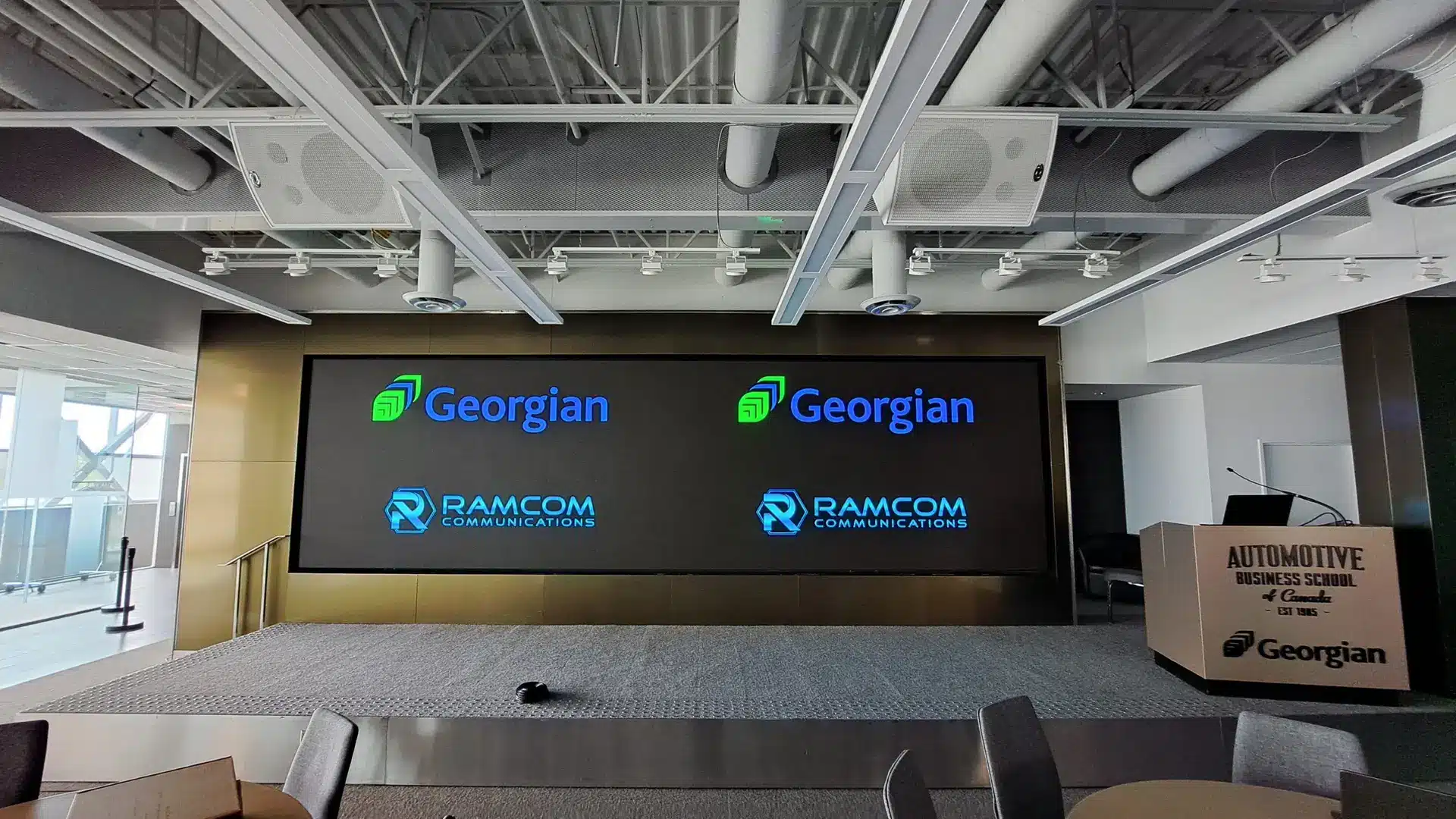 Precise DVLED cabinet alignment and Crestron integration for Georgian College education AV solutions.
